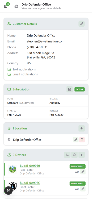 Account settings on mobile