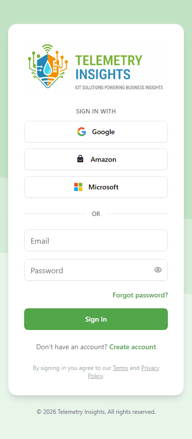 Login screen on mobile