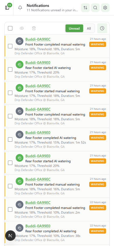 Notifications list on mobile