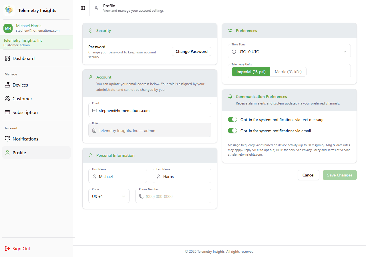 Profile settings on desktop