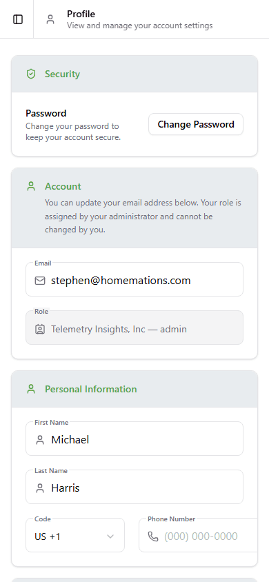 Profile settings on mobile