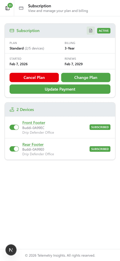 Subscription page on mobile
